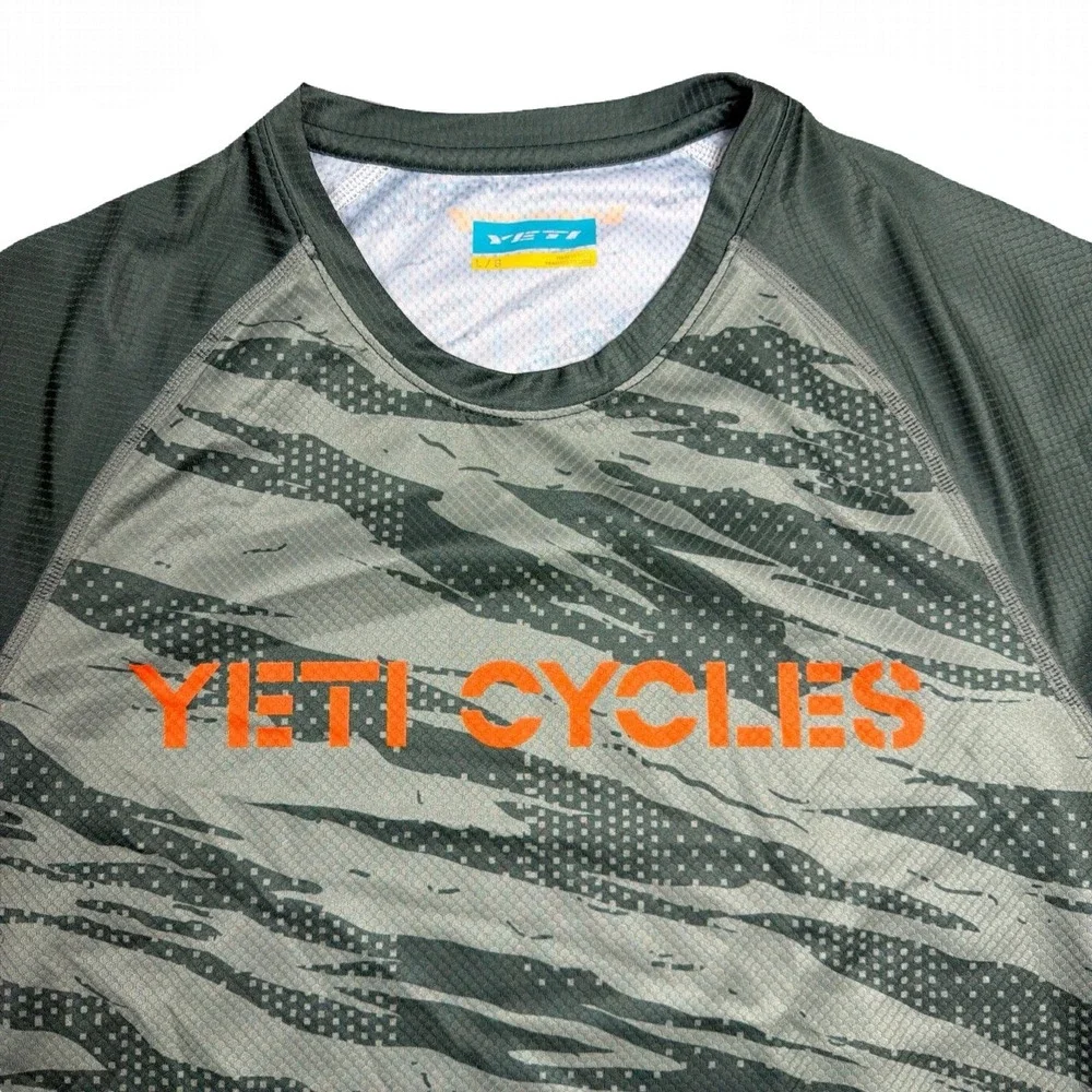 Yeti Cycles MTB Jersey Mens Large Sage Green Tiger Stripe Camo Trail Cycling Tee - Picture 3 of 12